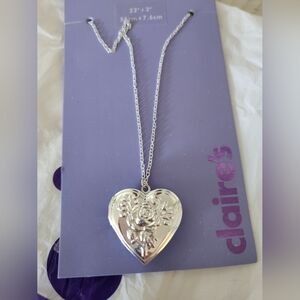 Claire's Silver Floral Heart Necklace